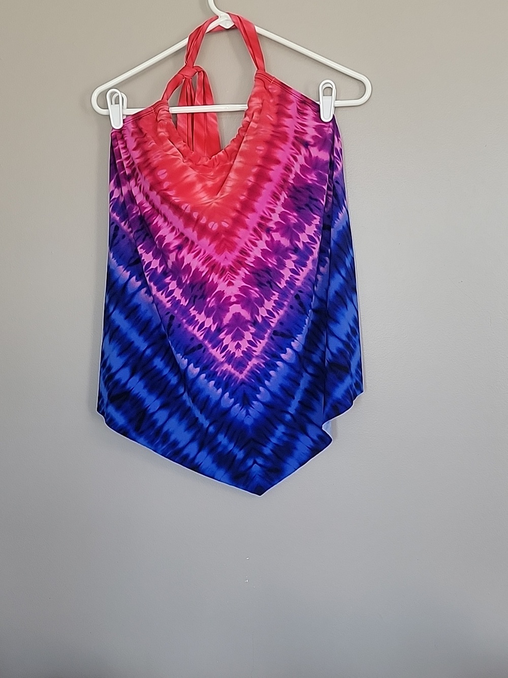 Aqua Green Tie Dye Halter Tankini Swimsuit Top Pink Purple Blue Size L